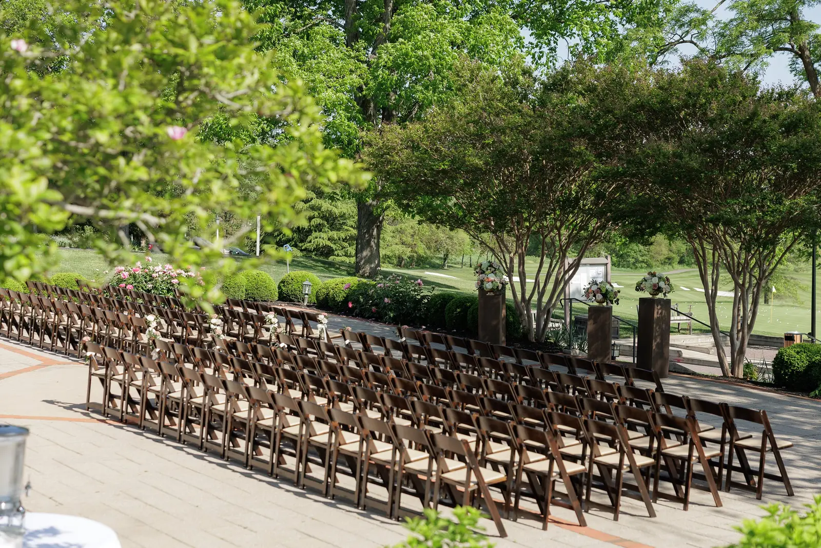 Outdoor gathering setting at Hayfields Country Club